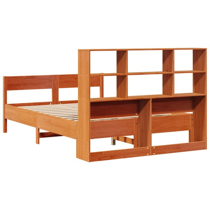 Bed met boekenkast zonder matras grenenhout wasbruin 160x200 cm