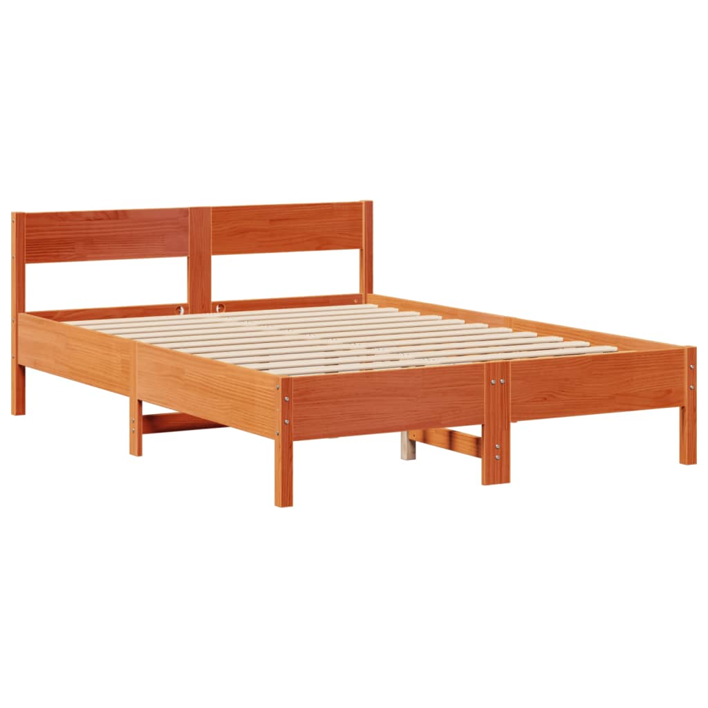 Bed met boekenkast zonder matras grenenhout wasbruin 160x200 cm