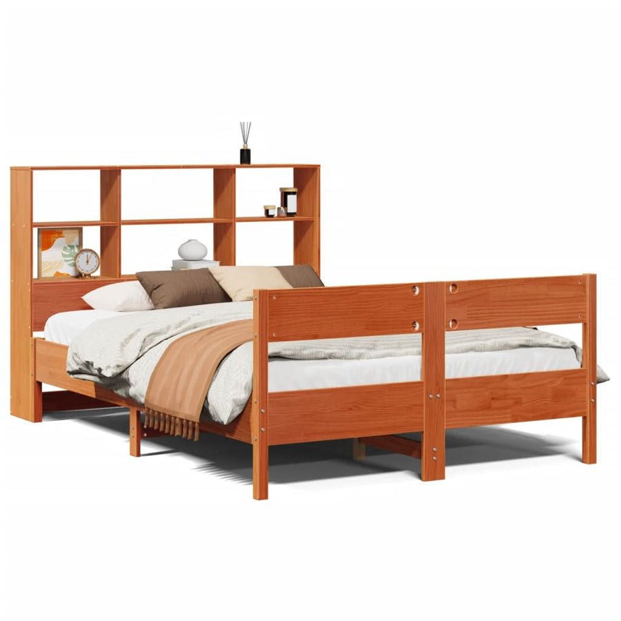 Bed met boekenkast zonder matras grenenhout wasbruin 150x200 cm