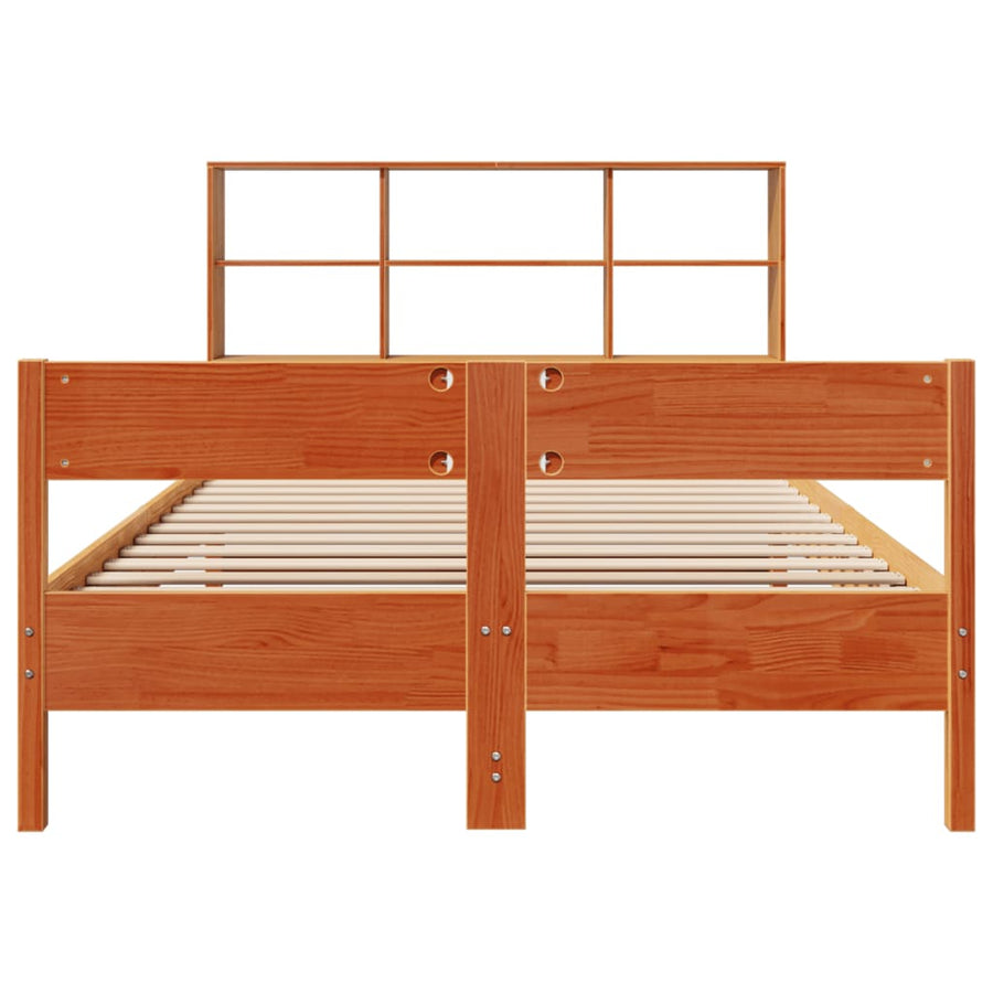 Bed met boekenkast zonder matras grenenhout wasbruin 150x200 cm