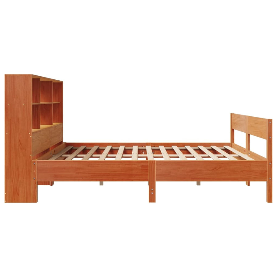 Bed met boekenkast zonder matras grenenhout wasbruin 150x200 cm