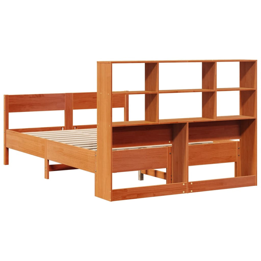 Bed met boekenkast zonder matras grenenhout wasbruin 150x200 cm