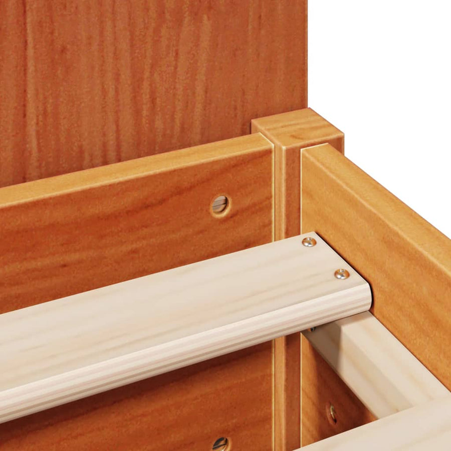 Bed met boekenkast zonder matras grenenhout wasbruin 150x200 cm