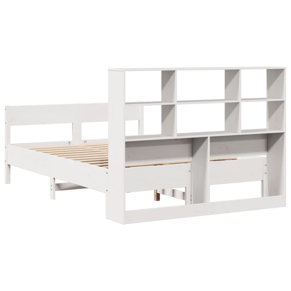 Bed met boekenkast zonder matras grenenhout wit 140x200 cm