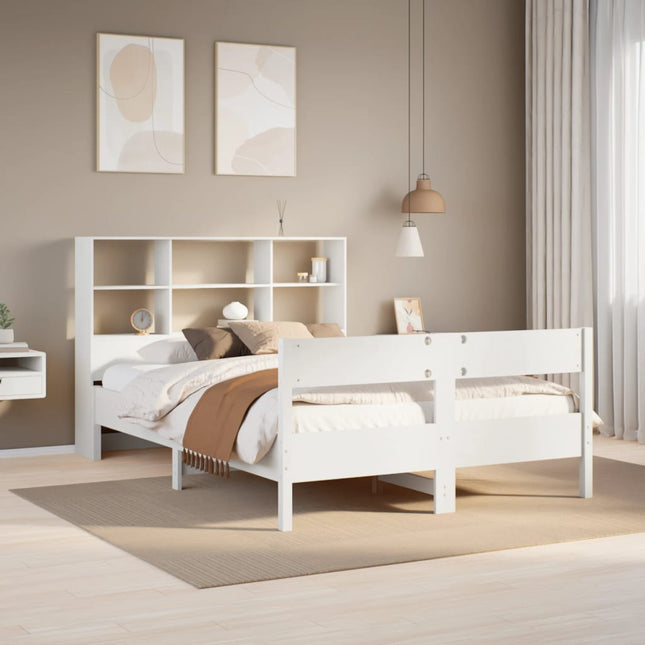 Bed met boekenkast zonder matras grenenhout wit 140x200 cm