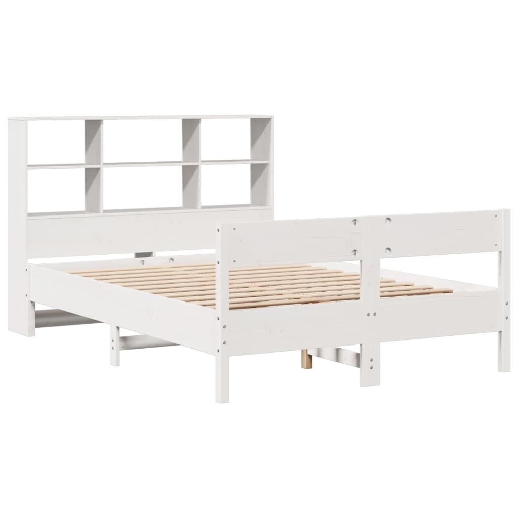 Bed met boekenkast zonder matras grenenhout wit 140x190 cm
