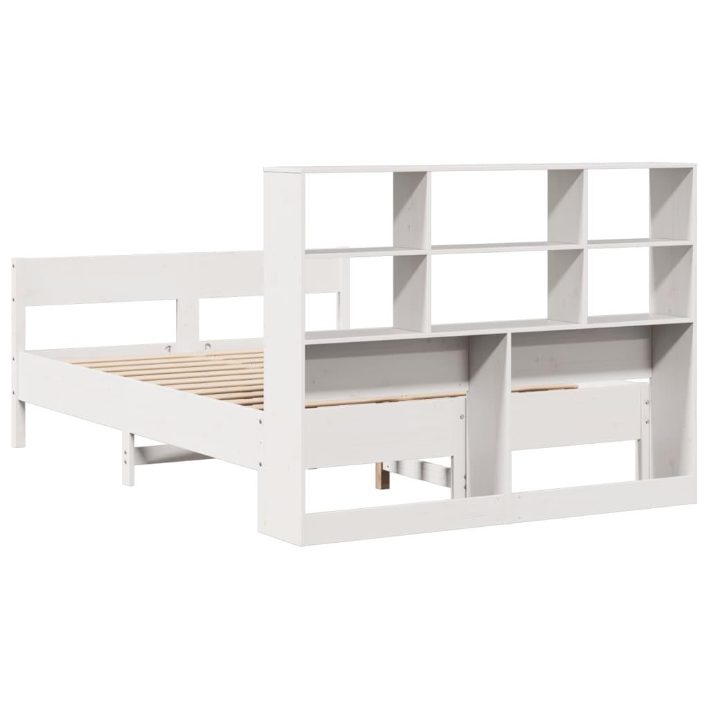 Bed met boekenkast zonder matras grenenhout wit 140x190 cm