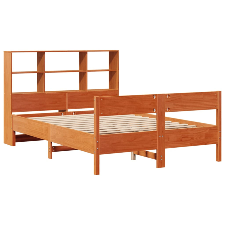 Bed met boekenkast zonder matras grenenhout wasbruin 140x190 cm
