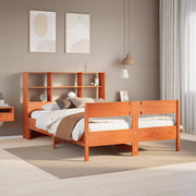 Bed met boekenkast grenenhout wasbruin 140x190 cm