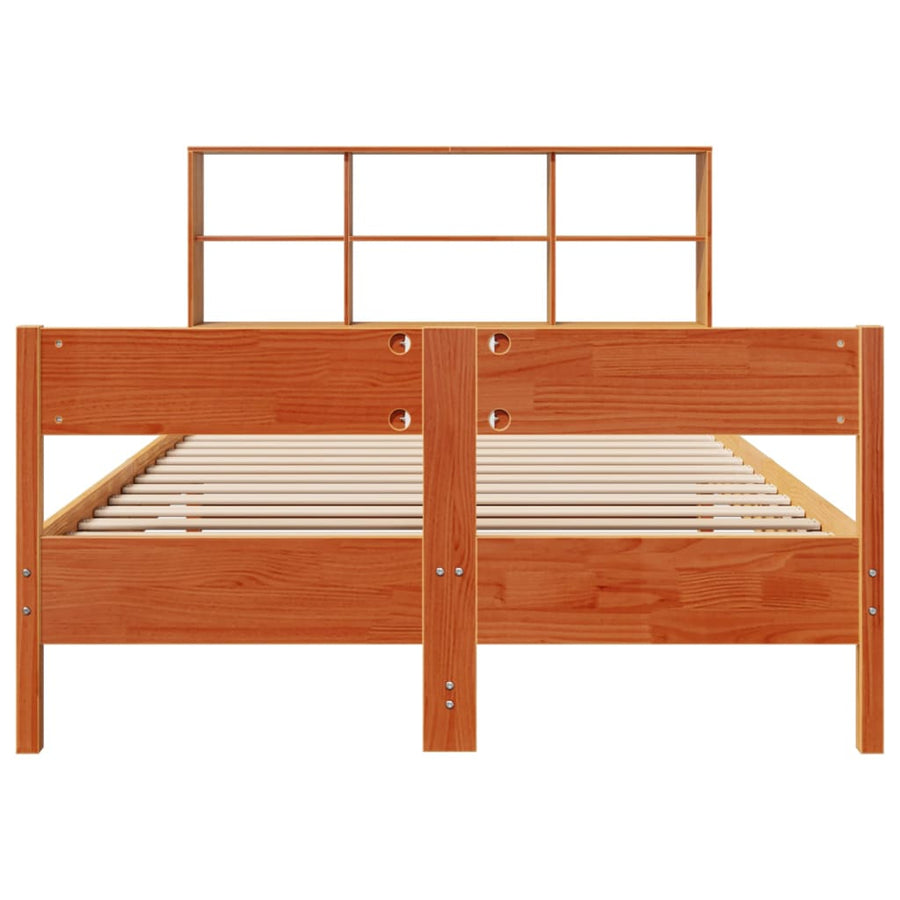 Bed met boekenkast zonder matras grenenhout wasbruin 135x190 cm