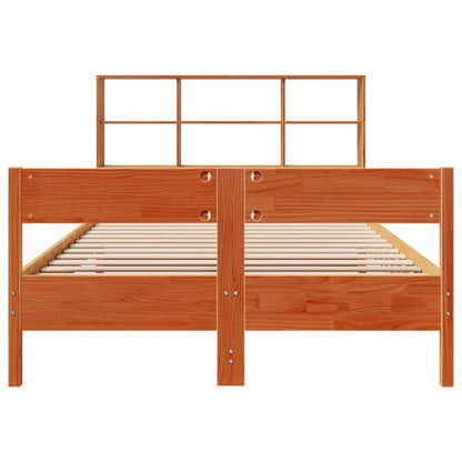 Bed met boekenkast zonder matras grenenhout wasbruin 120x190 cm