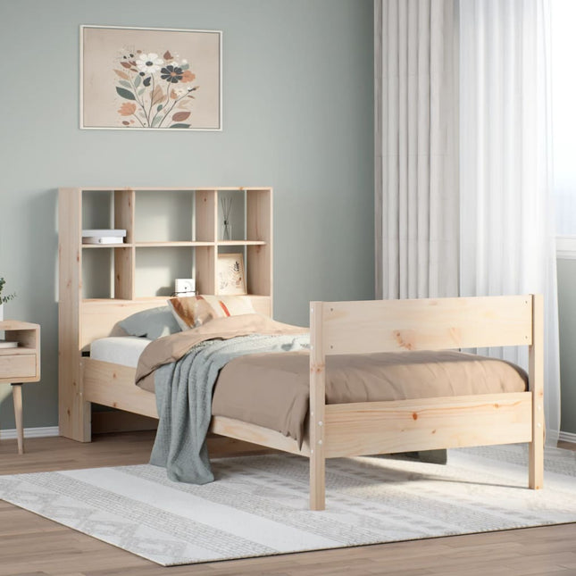 Bed met boekenkast zonder matras massief grenenhout 75x190 cm