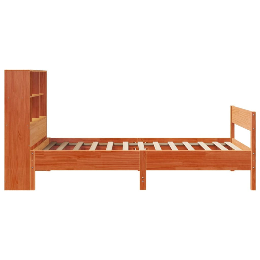 Bed met boekenkast zonder matras grenenhout wasbruin 75x190 cm