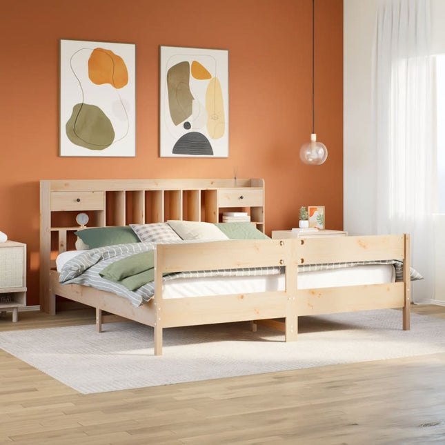 Bed met boekenkast zonder matras massief grenenhout 200x200 cm