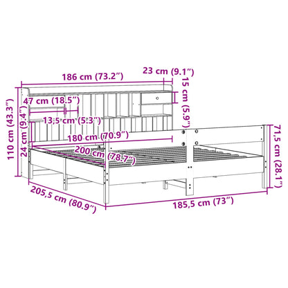 Bed met boekenkast zonder matras massief grenenhout 180x200 cm