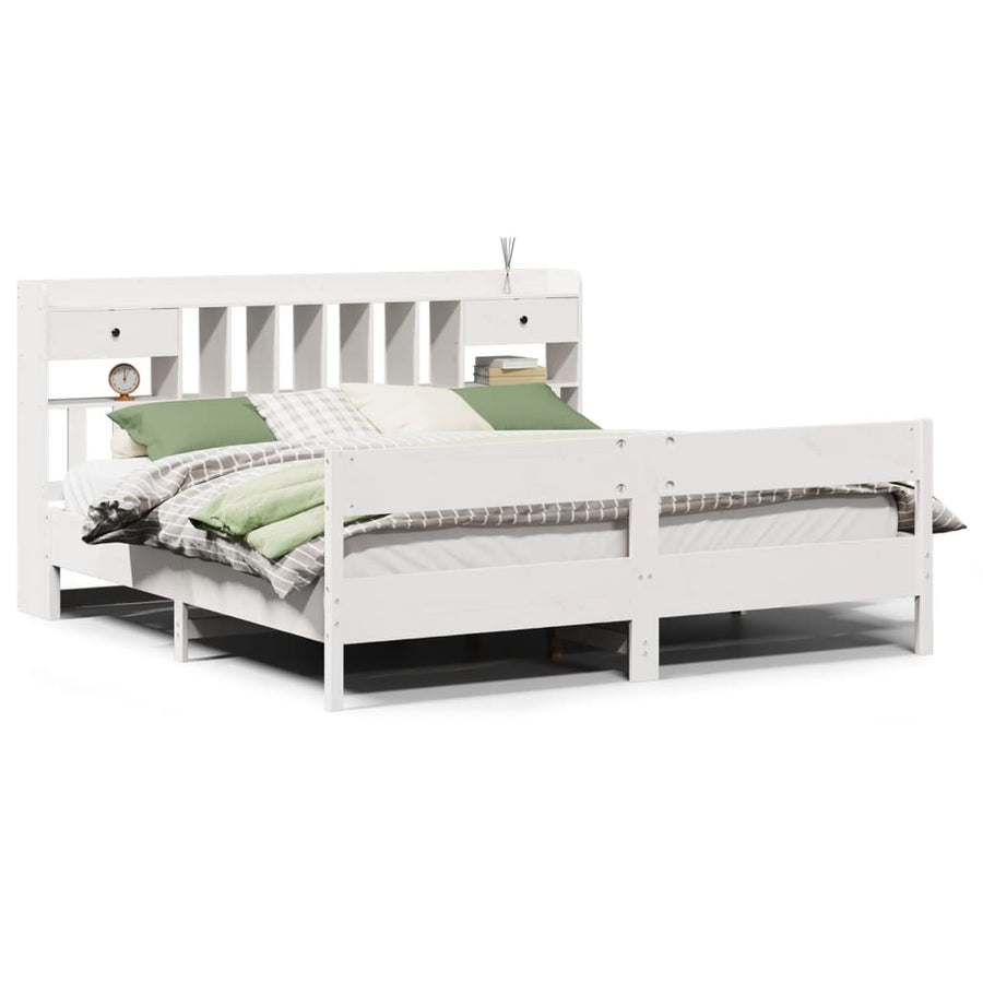 Bed met boekenkast zonder matras grenenhout wit 180x200 cm