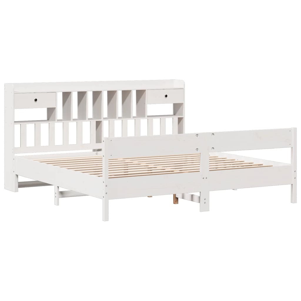 Bed met boekenkast zonder matras grenenhout wit 180x200 cm