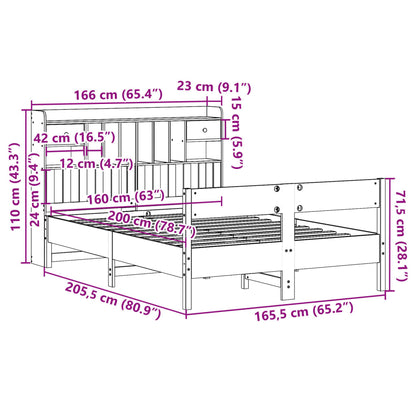 Bed met boekenkast zonder matras grenenhout wit 160x200 cm
