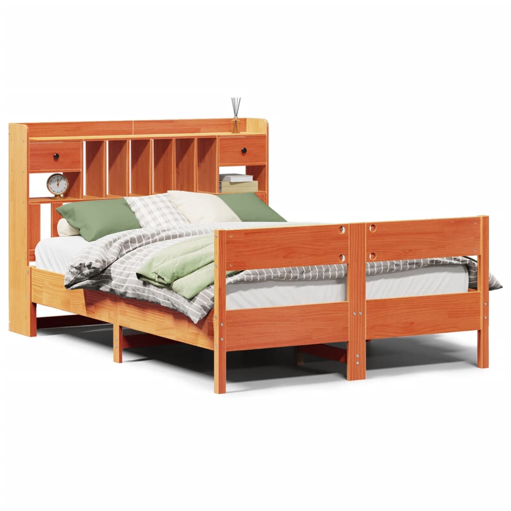 Bed met boekenkast zonder matras grenenhout wasbruin 160x200 cm