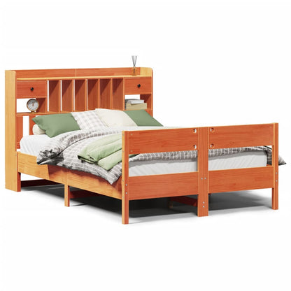 Bed met boekenkast zonder matras grenenhout wasbruin 160x200 cm
