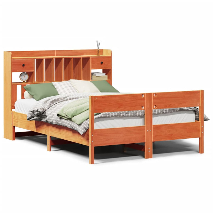 Bed met boekenkast zonder matras grenenhout wasbruin 160x200 cm