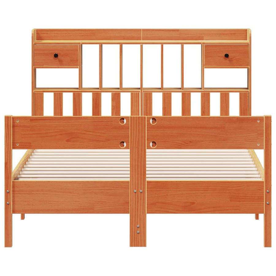 Bed met boekenkast zonder matras grenenhout wasbruin 160x200 cm