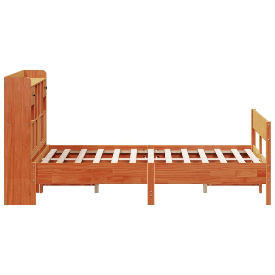 Bed met boekenkast zonder matras grenenhout wasbruin 160x200 cm
