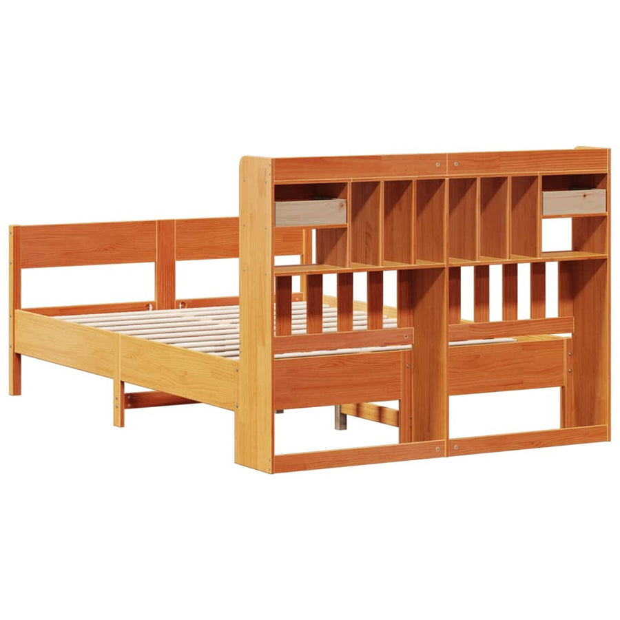 Bed met boekenkast zonder matras grenenhout wasbruin 160x200 cm