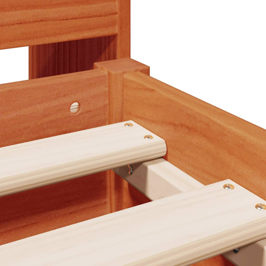 Bed met boekenkast zonder matras grenenhout wasbruin 160x200 cm