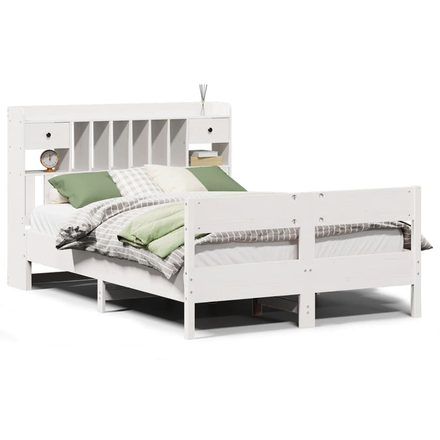 Bed met boekenkast zonder matras grenenhout wit 150x200 cm