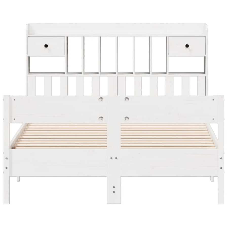 Bed met boekenkast zonder matras grenenhout wit 150x200 cm