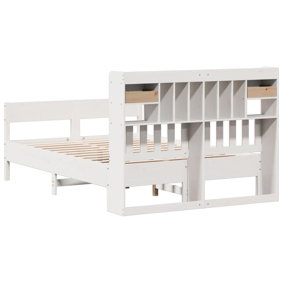 Bed met boekenkast zonder matras grenenhout wit 150x200 cm