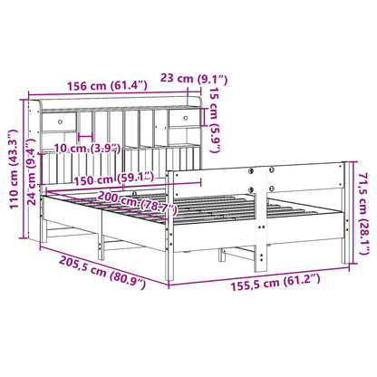 Bed met boekenkast zonder matras grenenhout wit 150x200 cm