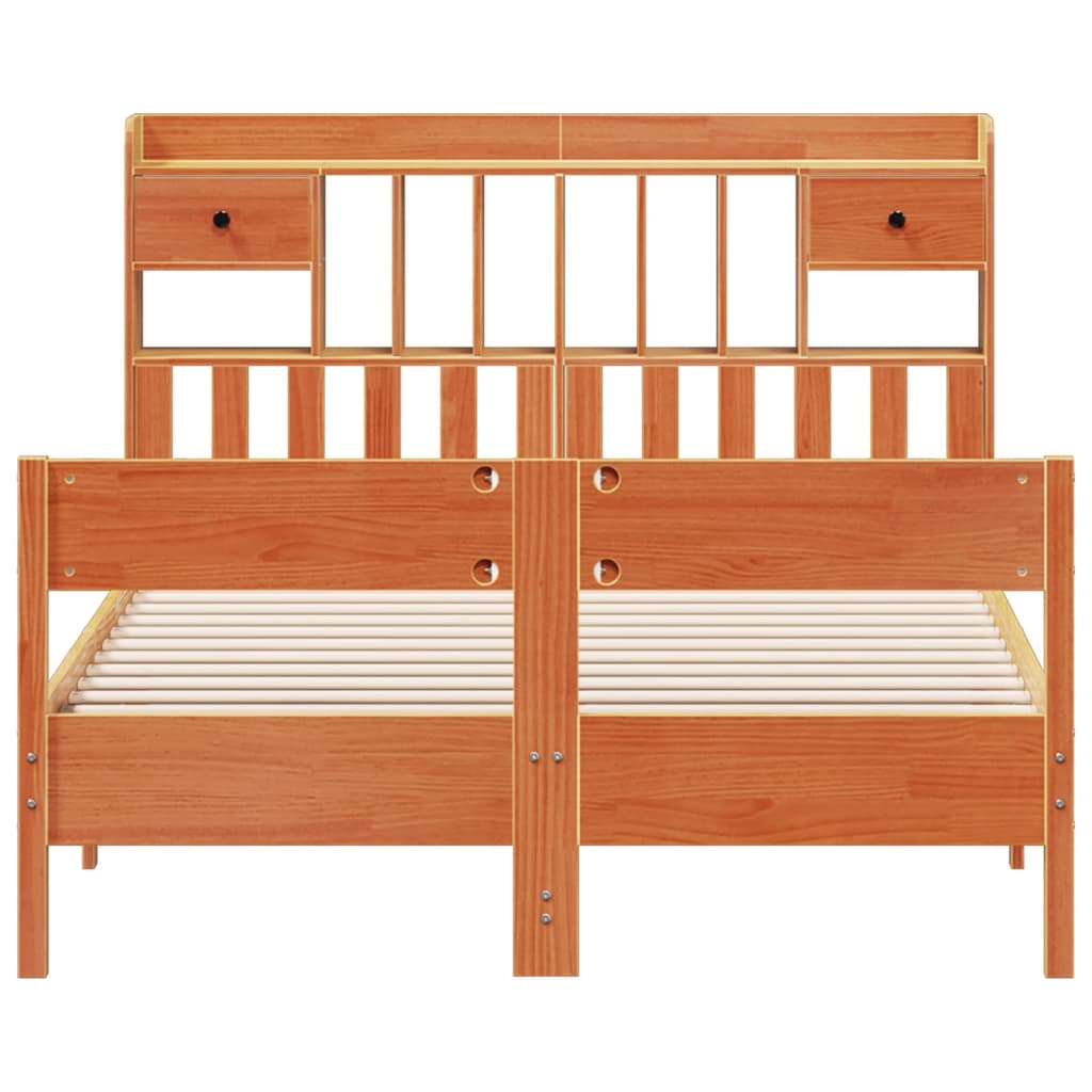 Bed met boekenkast zonder matras grenenhout wasbruin 150x200 cm