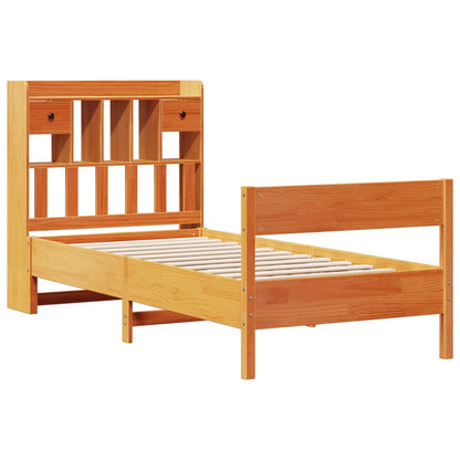 Bed met boekenkast zonder matras grenenhout wasbruin 100x200 cm