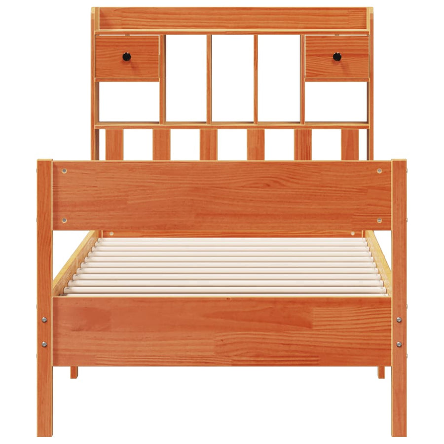 Bed met boekenkast zonder matras grenenhout wasbruin 100x200 cm