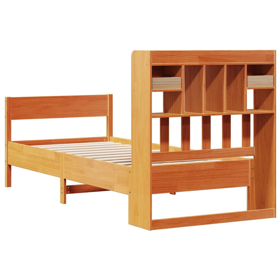 Bed met boekenkast zonder matras grenenhout wasbruin 100x200 cm