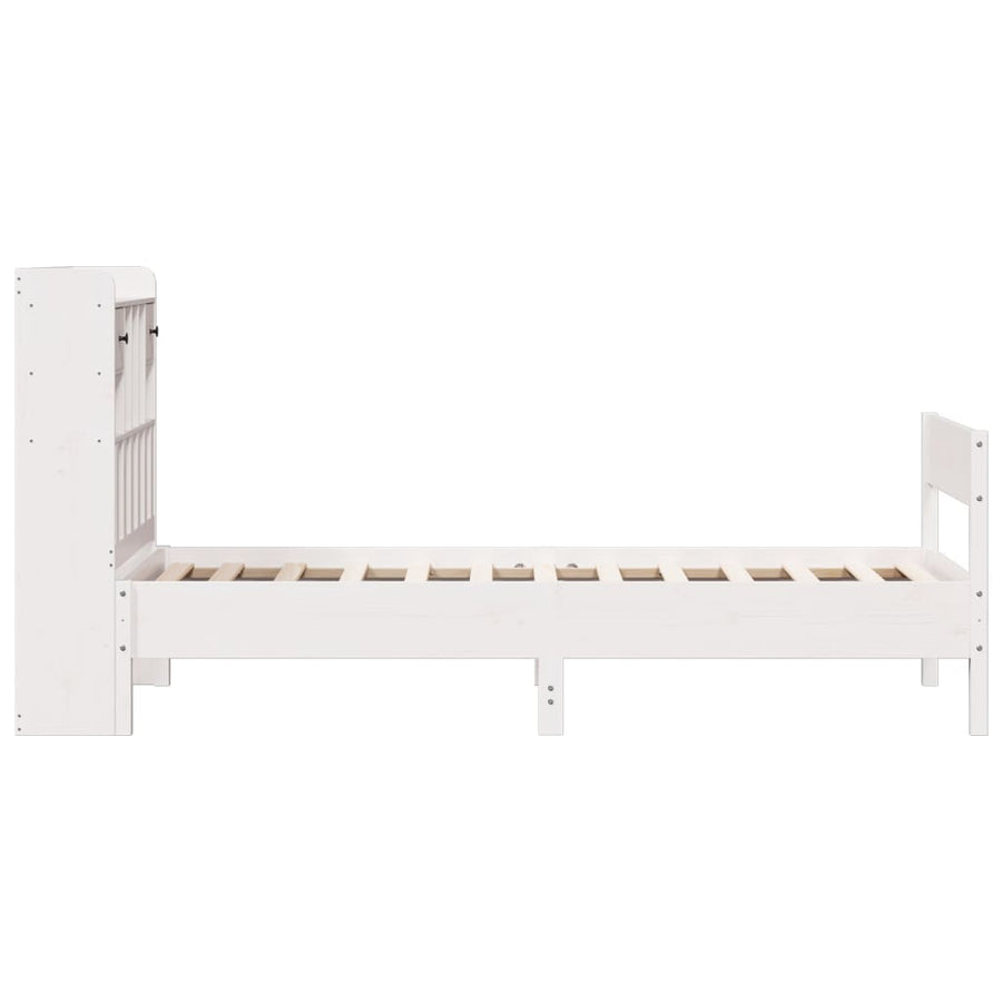 Bed met boekenkast zonder matras grenenhout wit 90x200 cm