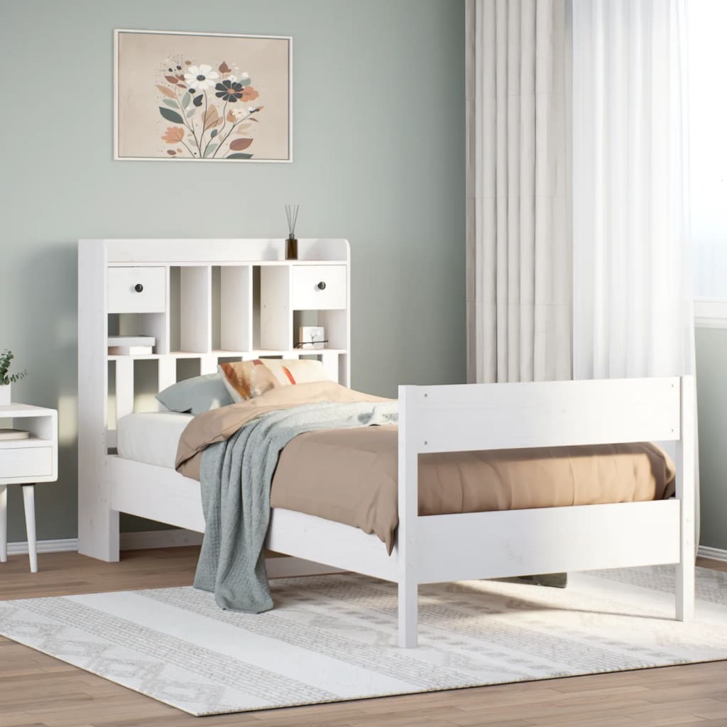 Bed met boekenkast zonder matras grenenhout wit 90x200 cm