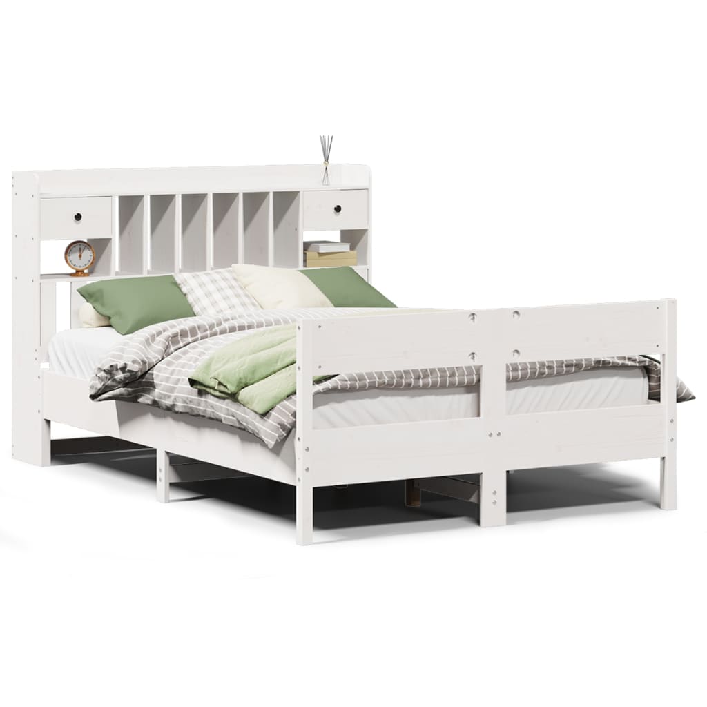 Bed met boekenkast zonder matras grenenhout wit 140x190 cm