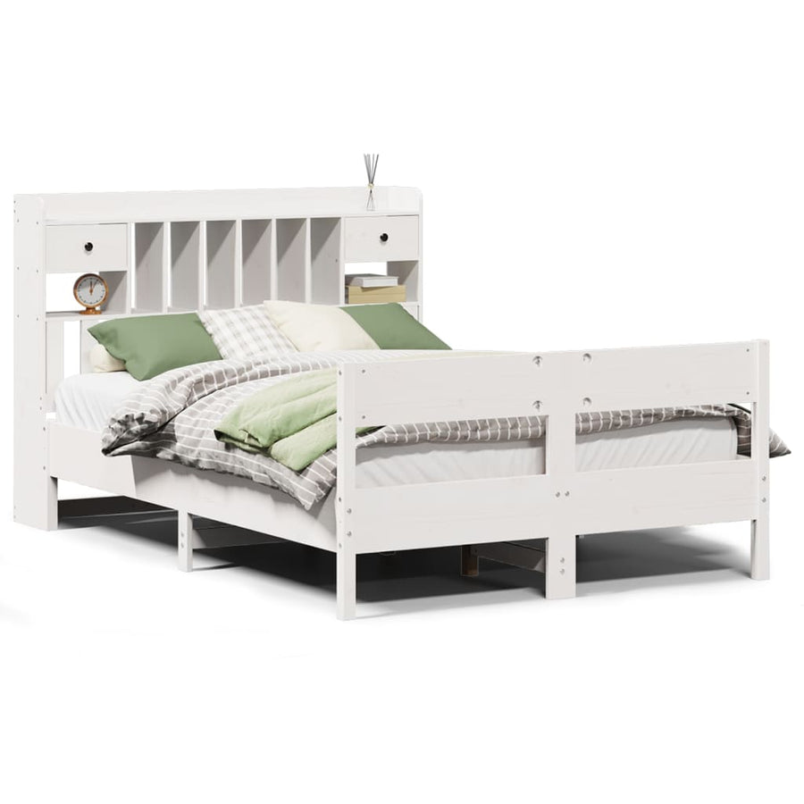 Bed met boekenkast zonder matras grenenhout wit 140x190 cm