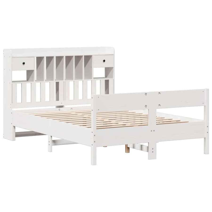 Bed met boekenkast zonder matras grenenhout wit 140x190 cm