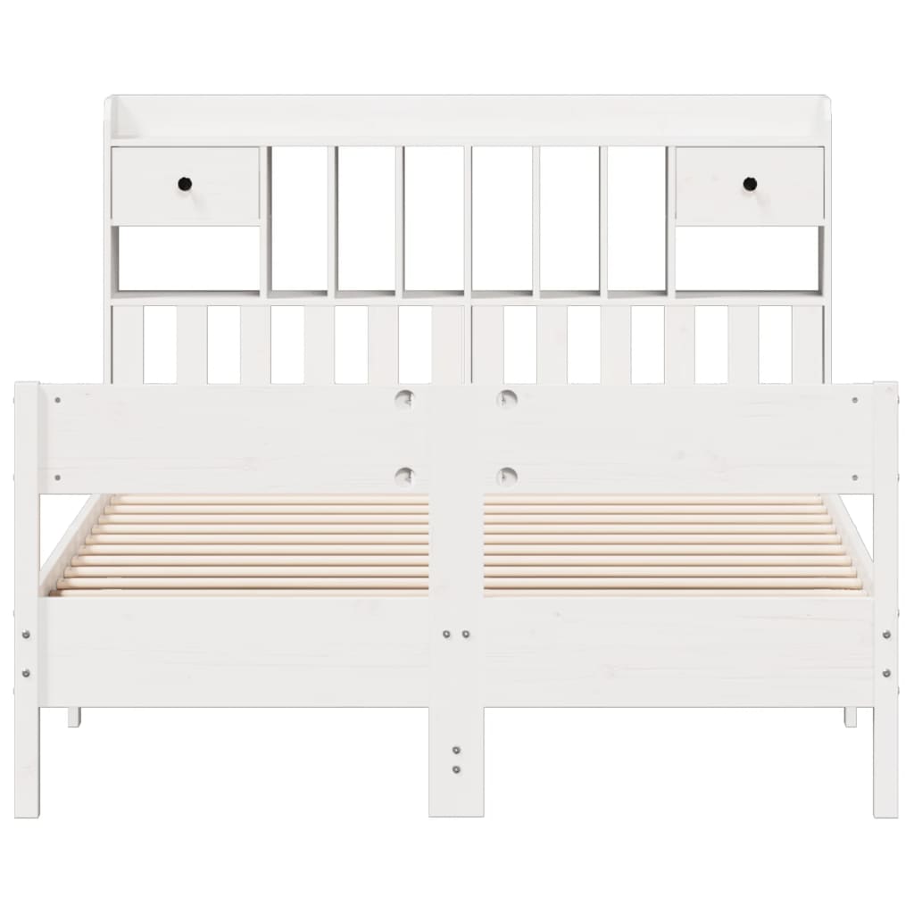 Bed met boekenkast zonder matras grenenhout wit 140x190 cm