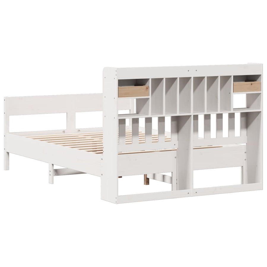 Bed met boekenkast zonder matras grenenhout wit 140x190 cm