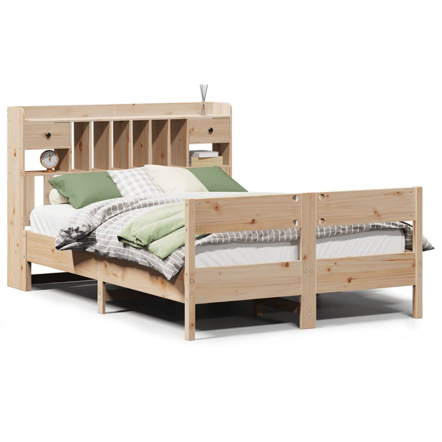 Bed met boekenkast zonder matras massief grenenhout 135x190 cm