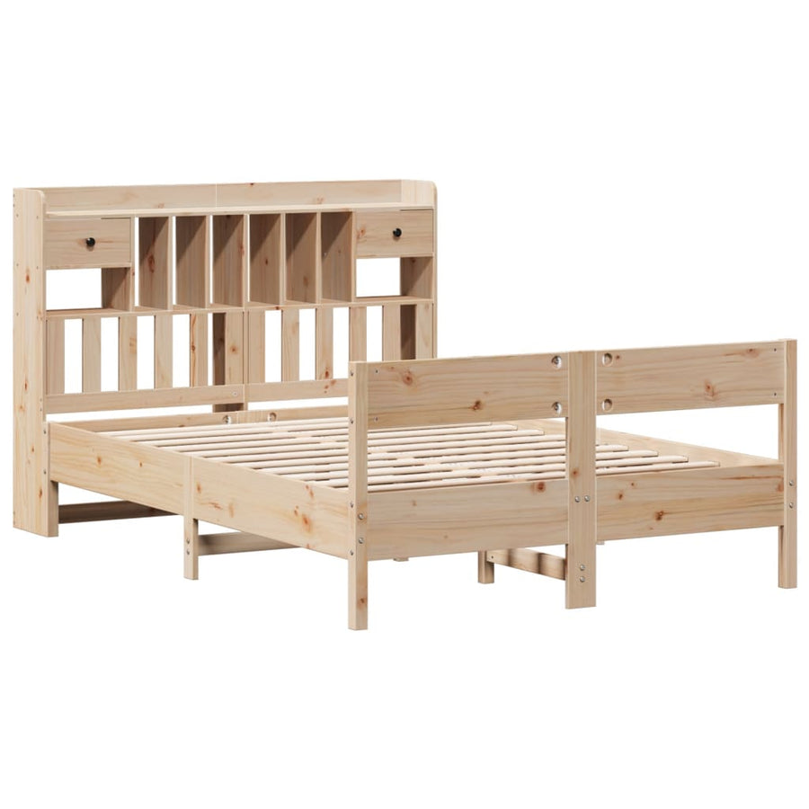Bed met boekenkast zonder matras massief grenenhout 135x190 cm