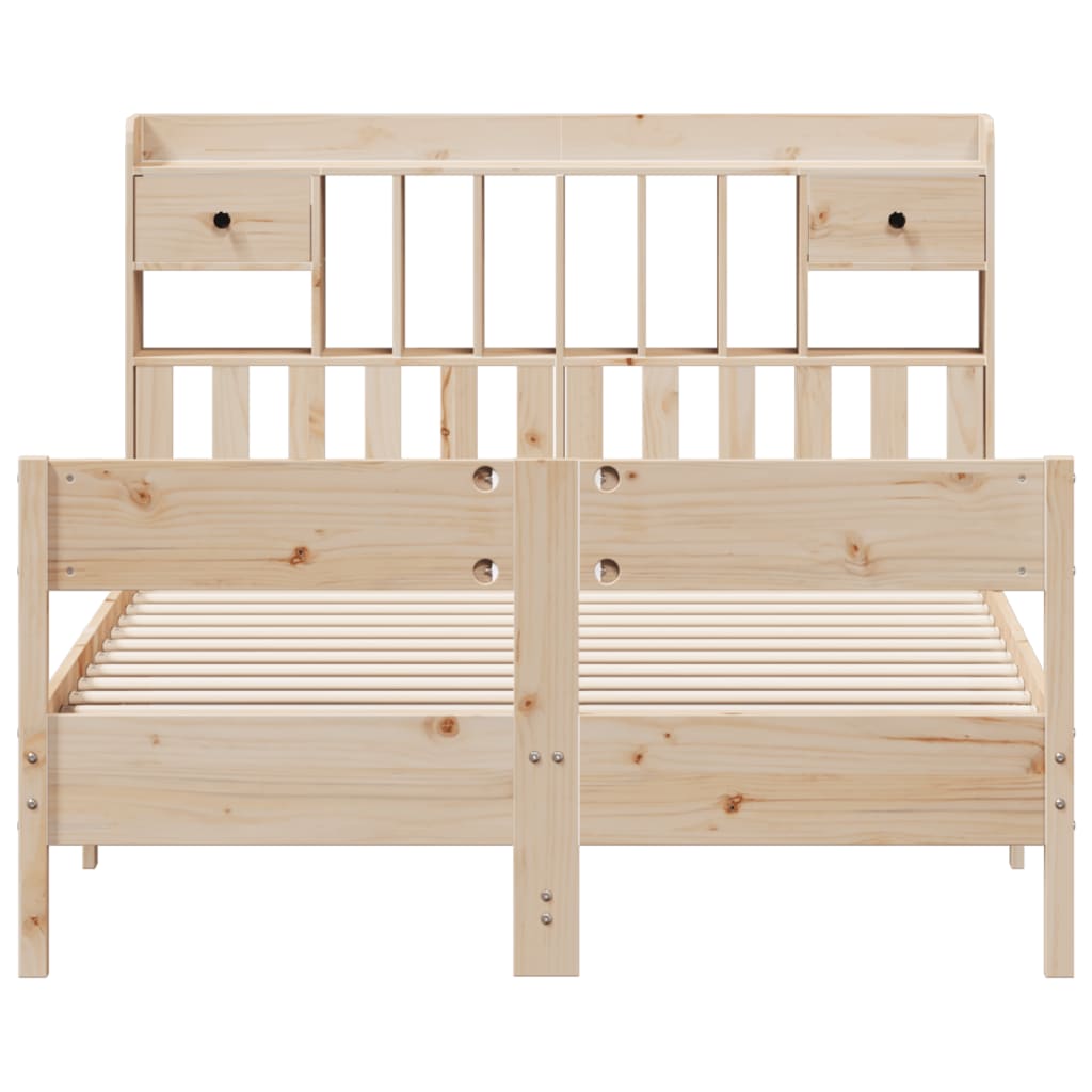 Bed met boekenkast zonder matras massief grenenhout 135x190 cm