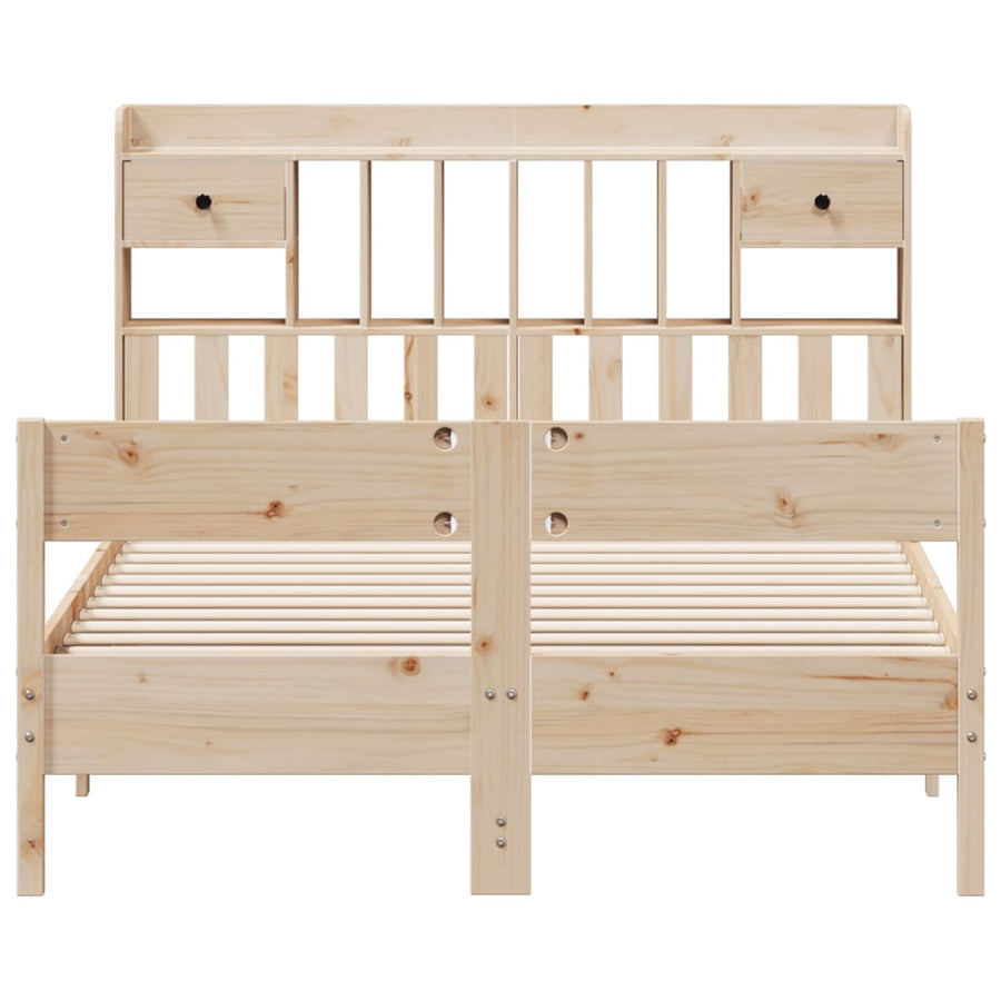 Bed met boekenkast zonder matras massief grenenhout 135x190 cm