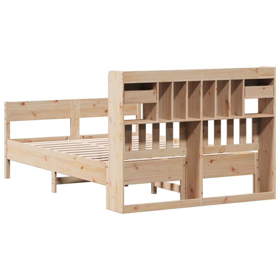 Bed met boekenkast zonder matras massief grenenhout 135x190 cm