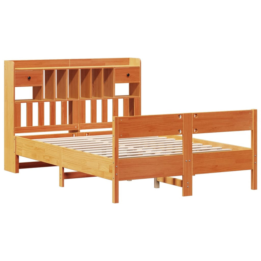 Bed met boekenkast zonder matras grenenhout wasbruin 135x190 cm